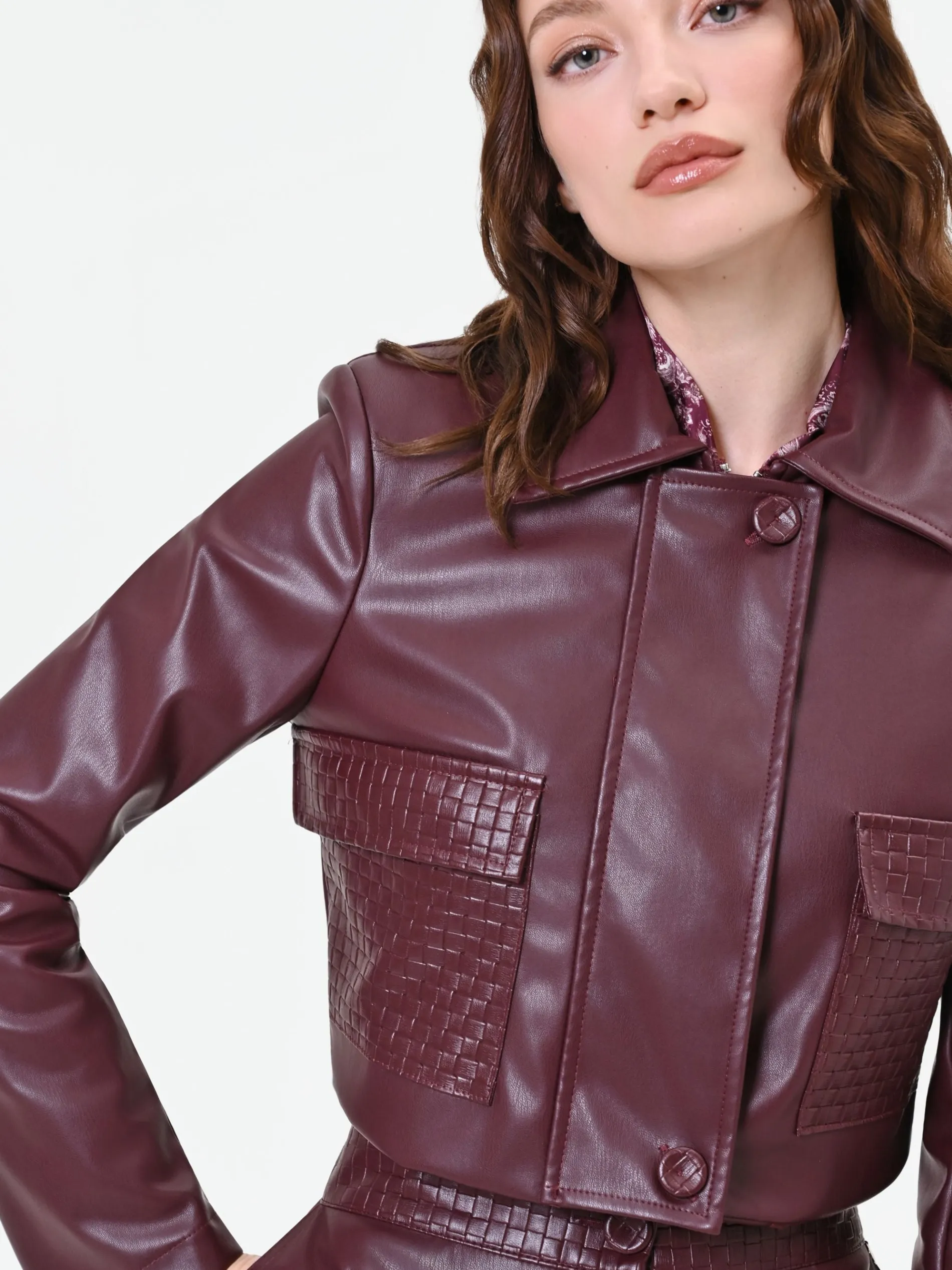 GIACCA CORTA BORDEAUX ROSSO EFFETTO PELLE