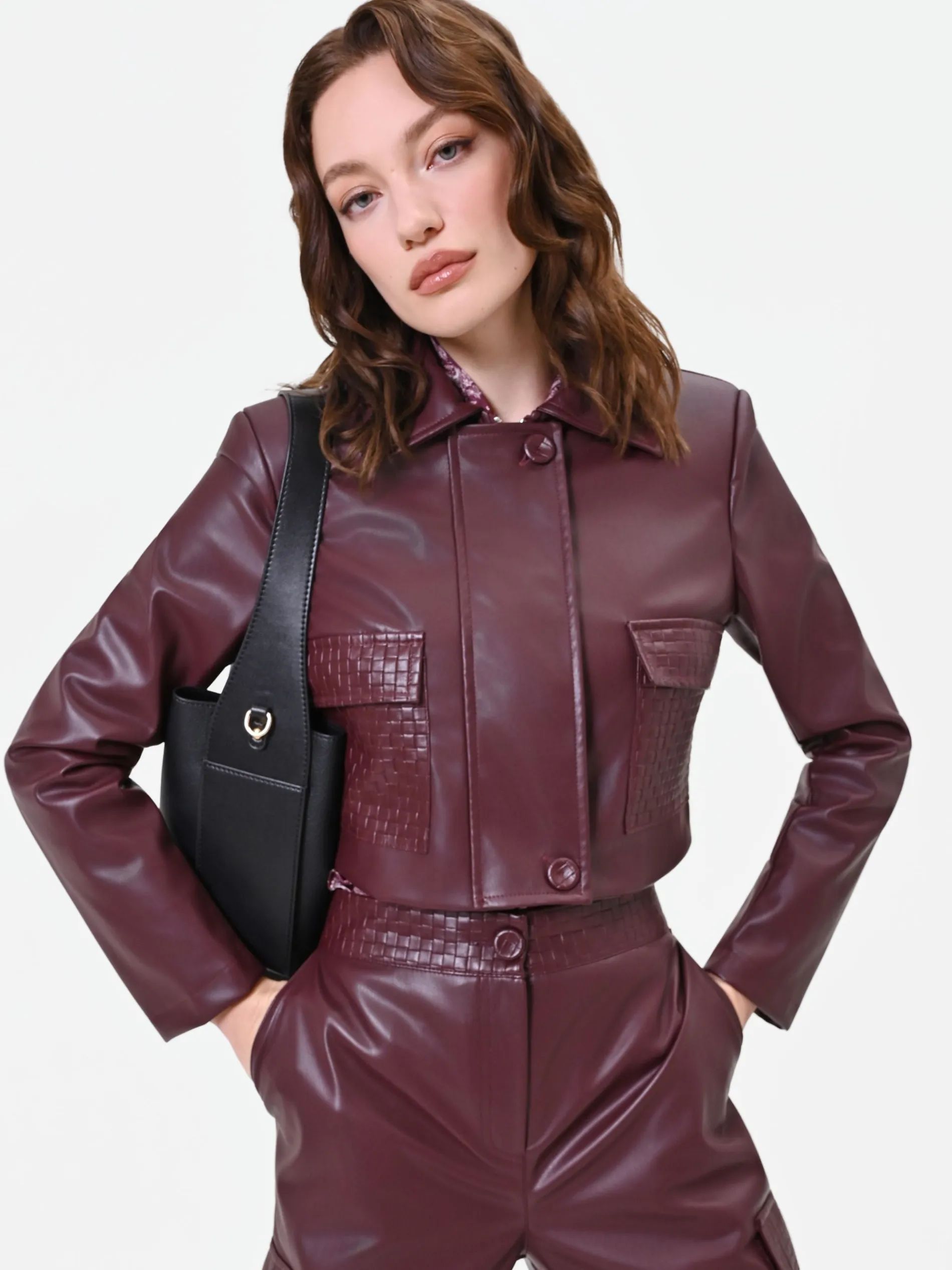 GIACCA CORTA BORDEAUX ROSSO EFFETTO PELLE