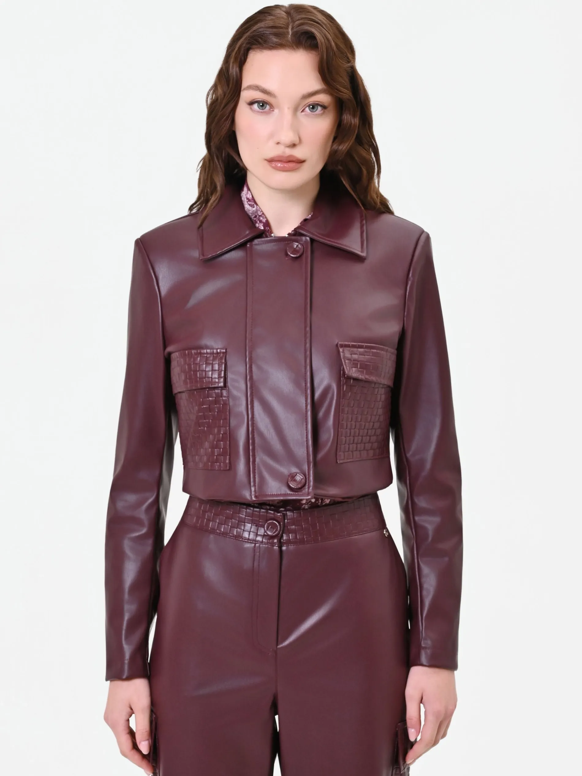 GIACCA CORTA BORDEAUX ROSSO EFFETTO PELLE