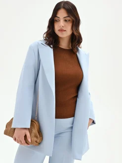 GIACCA CURVY CIELO AZZURRO CON CINTURA IN VITA