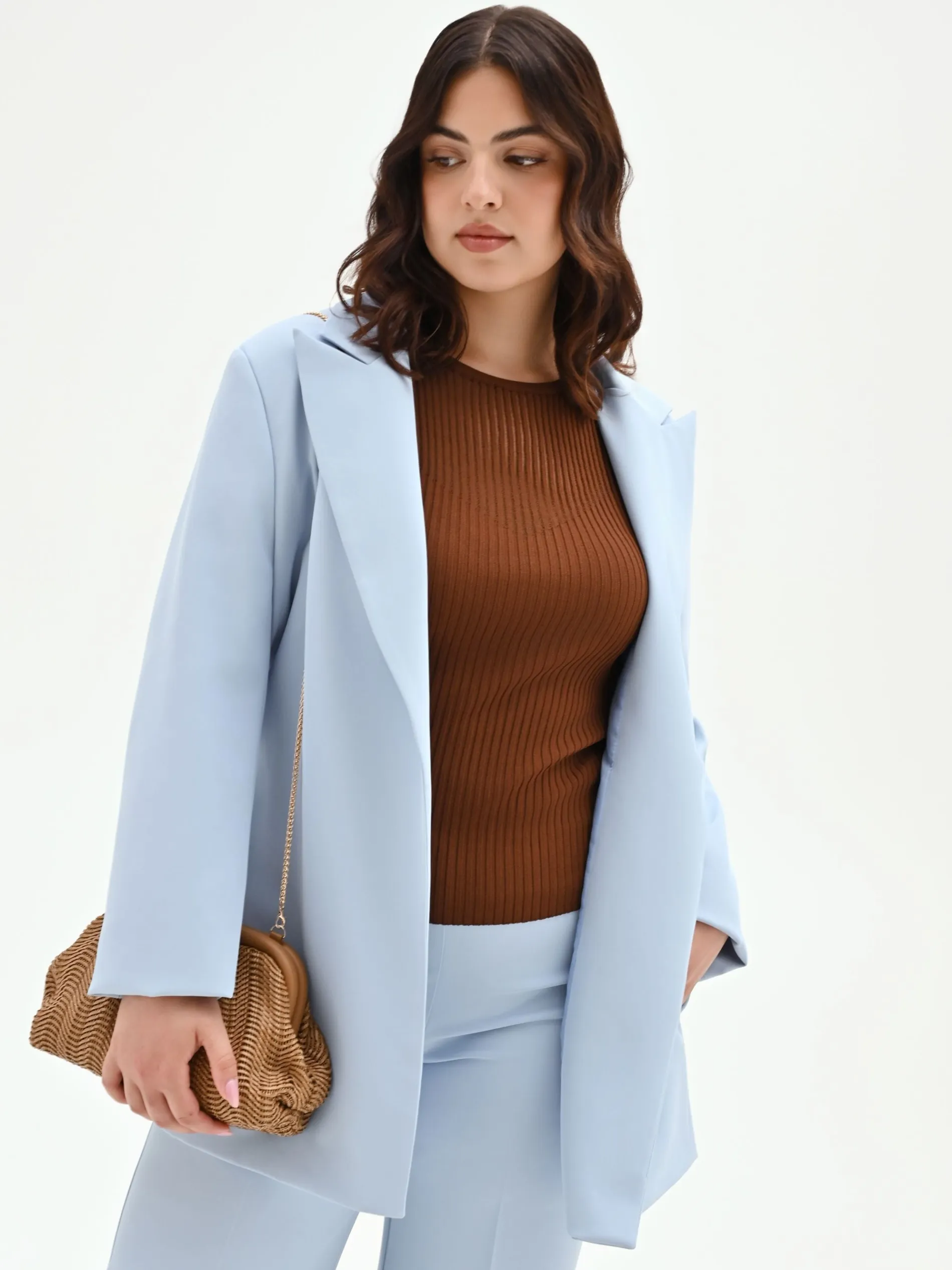 GIACCA CURVY CIELO AZZURRO CON CINTURA IN VITA