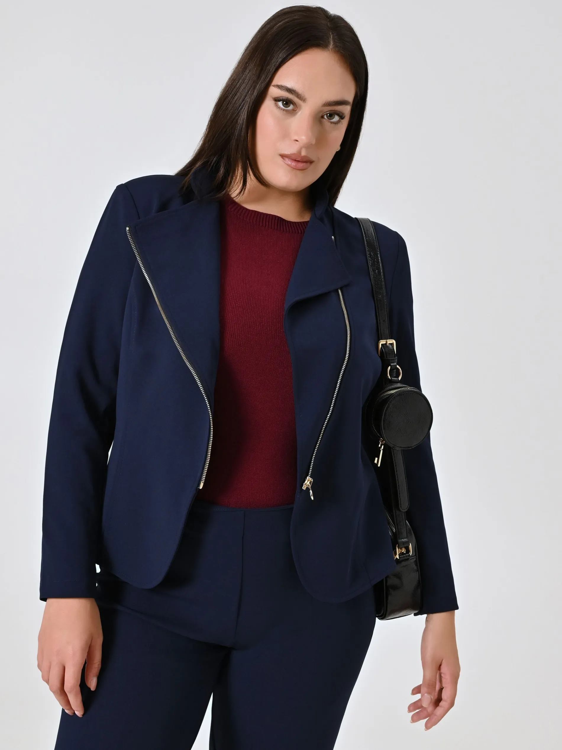 GIACCA CURVY CON ZIP BLU
