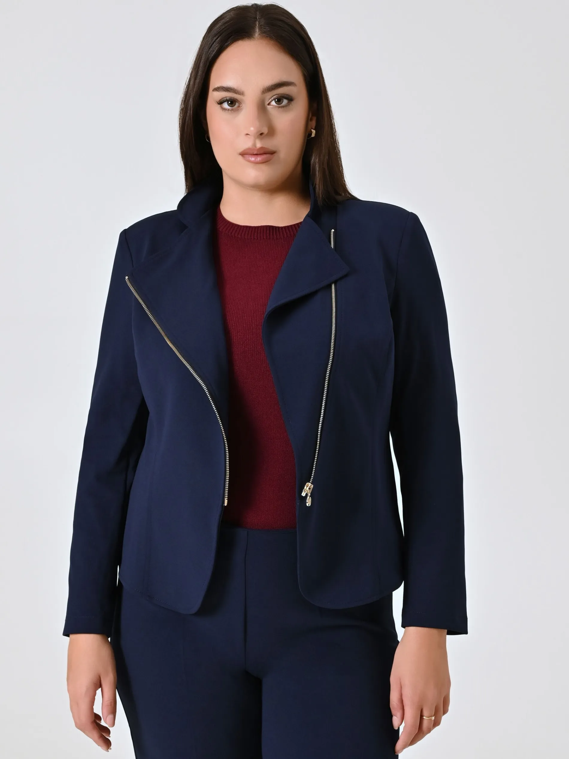 GIACCA CURVY CON ZIP BLU