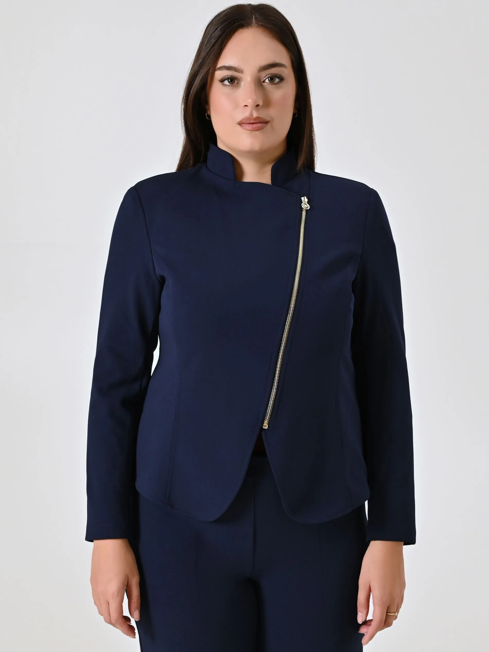 GIACCA CURVY CON ZIP BLU