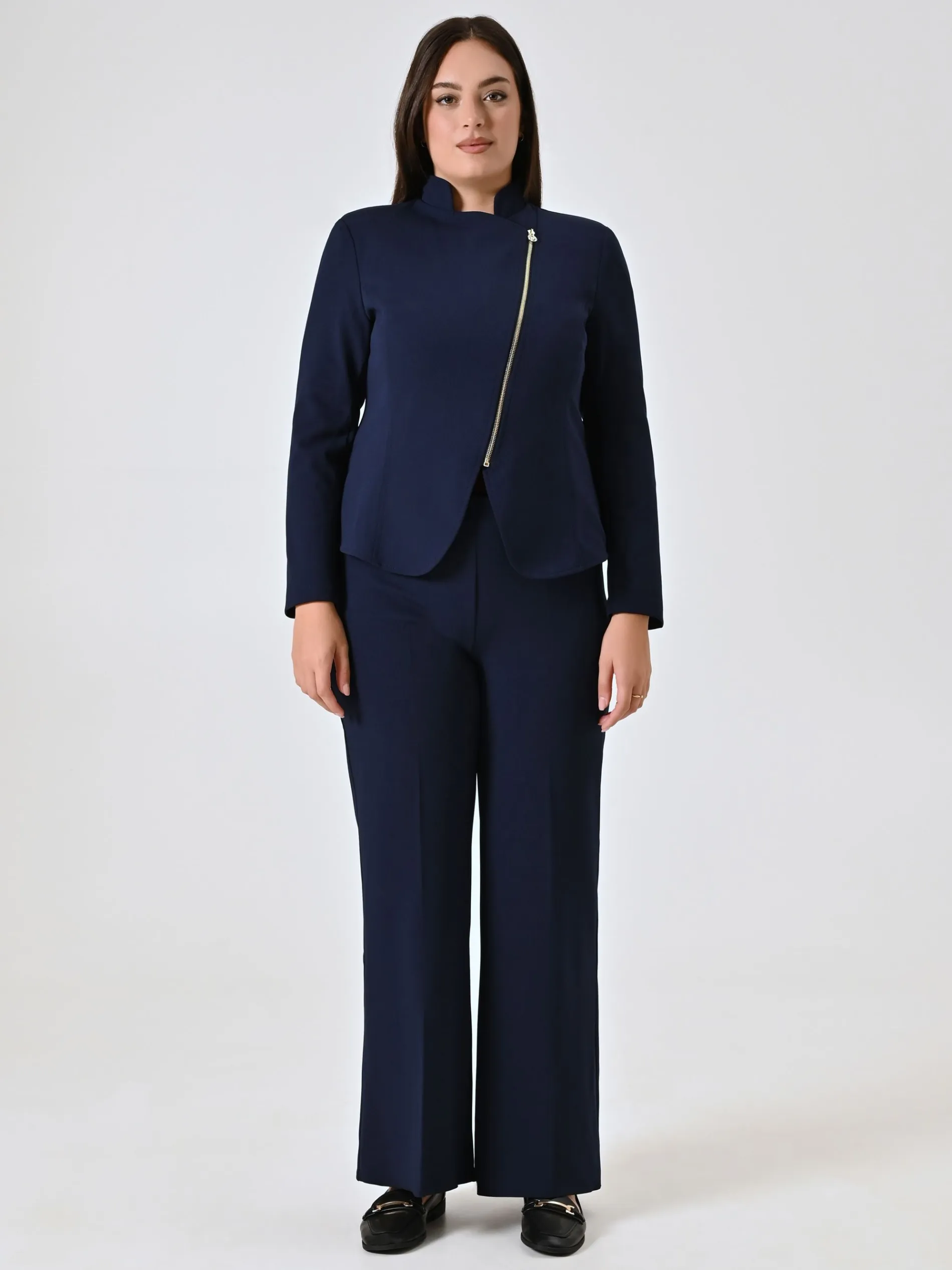 GIACCA CURVY CON ZIP BLU