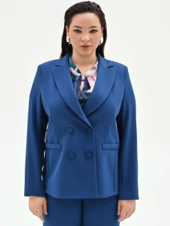 GIACCA CURVY DOPPIOPETTO BLU BRILLANTE IN SCUBA MANO CREPE