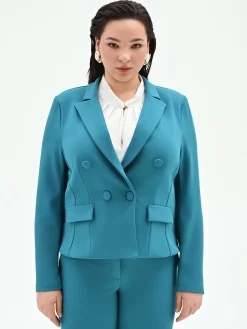 GIACCA CURVY DOPPIOPETTO BLU OTTANIO IN SCUBA MANO CREPE