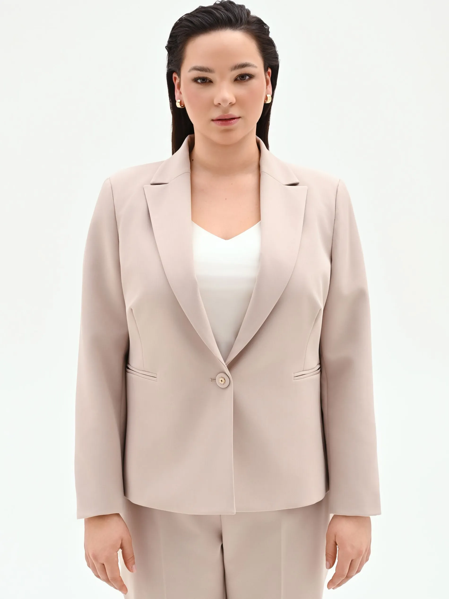 GIACCA CURVY MONOPETTO TORTORA BEIGE IN TESSUTO TECNICO