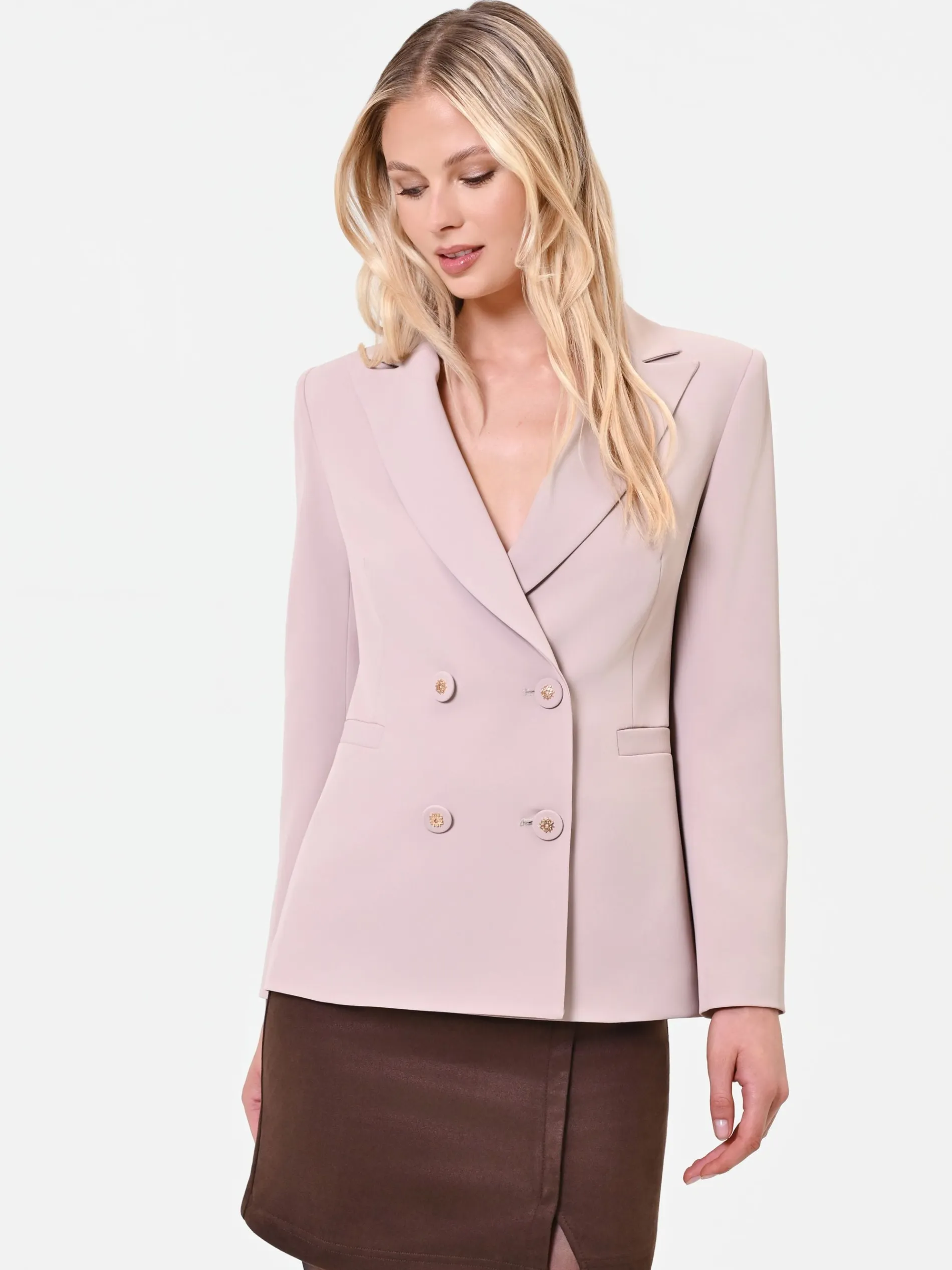 GIACCA DOPPIOPETTO TORTORA BEIGE CON BOTTONI GIOIELLO
