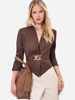 GIACCA MARRONE CON FOULARD EFFETTO CAMOSCIO