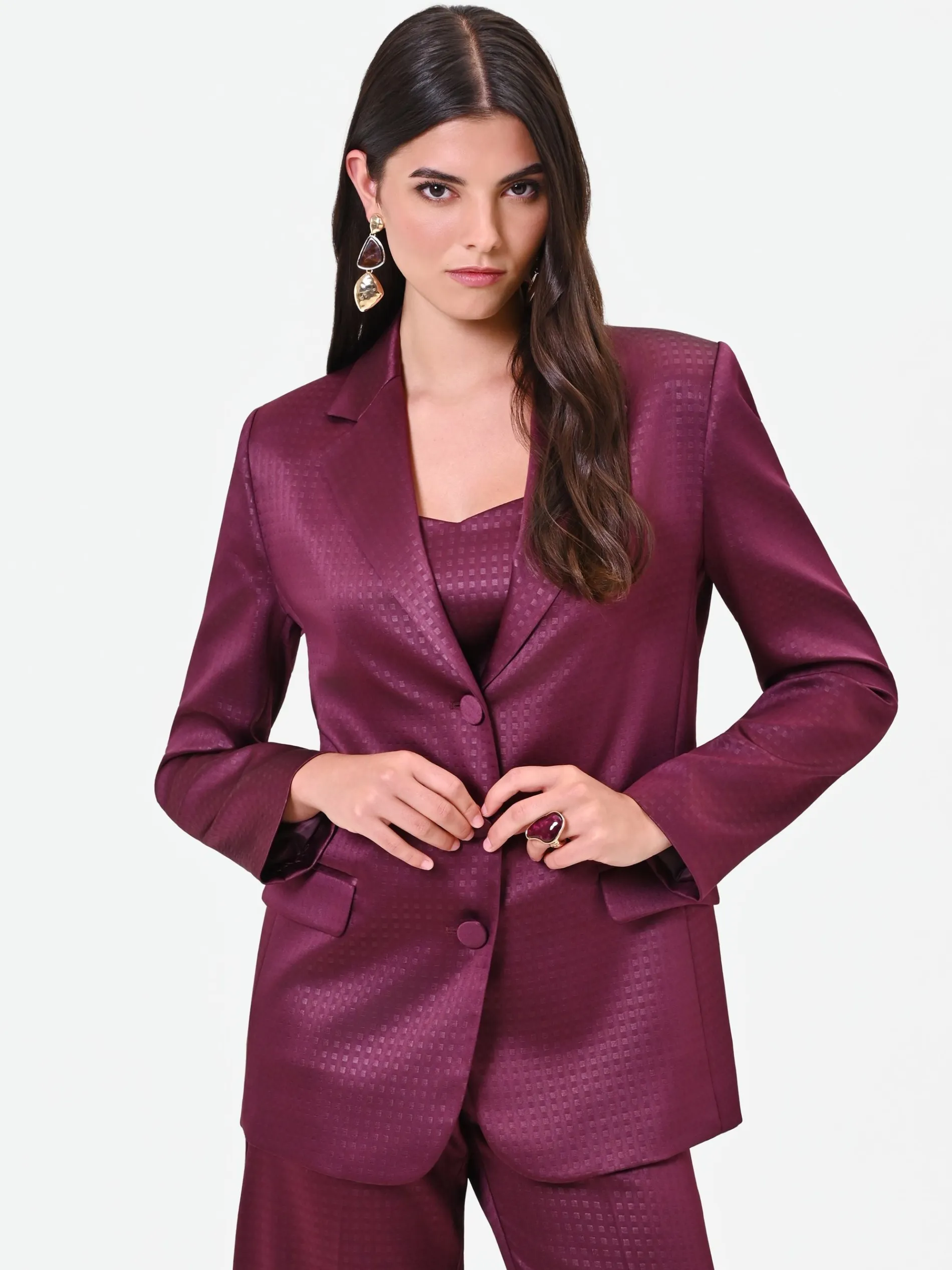 GIACCA MONOPETTO BORDEAUX ROSSO IN RASO JACQUARD