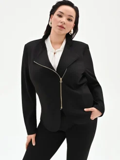 GIACCA NERA CURVY CON ZIP IN SCUBA MANO CREPE