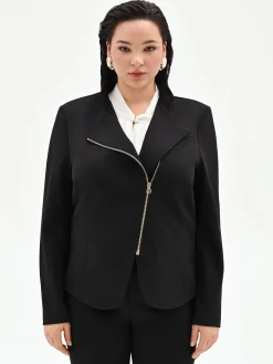 GIACCA NERA CURVY CON ZIP IN SCUBA MANO CREPE