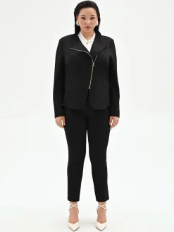 GIACCA NERA CURVY CON ZIP IN SCUBA MANO CREPE