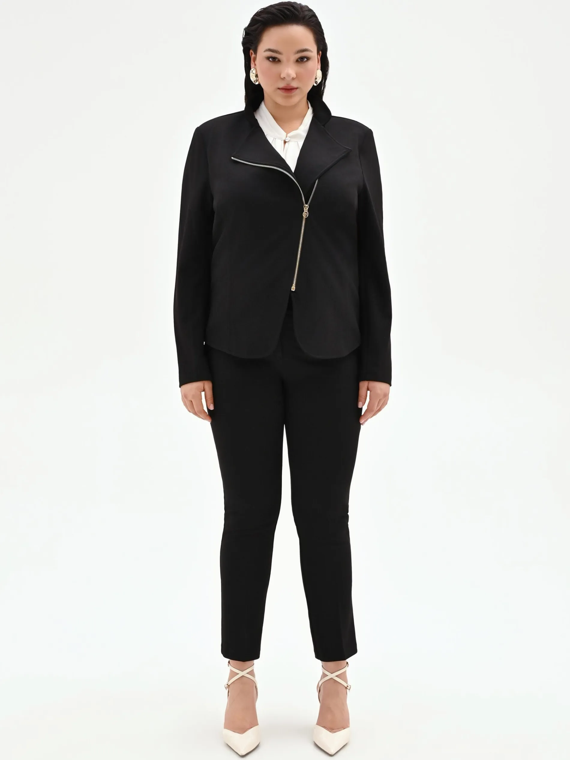GIACCA NERA CURVY CON ZIP IN SCUBA MANO CREPE