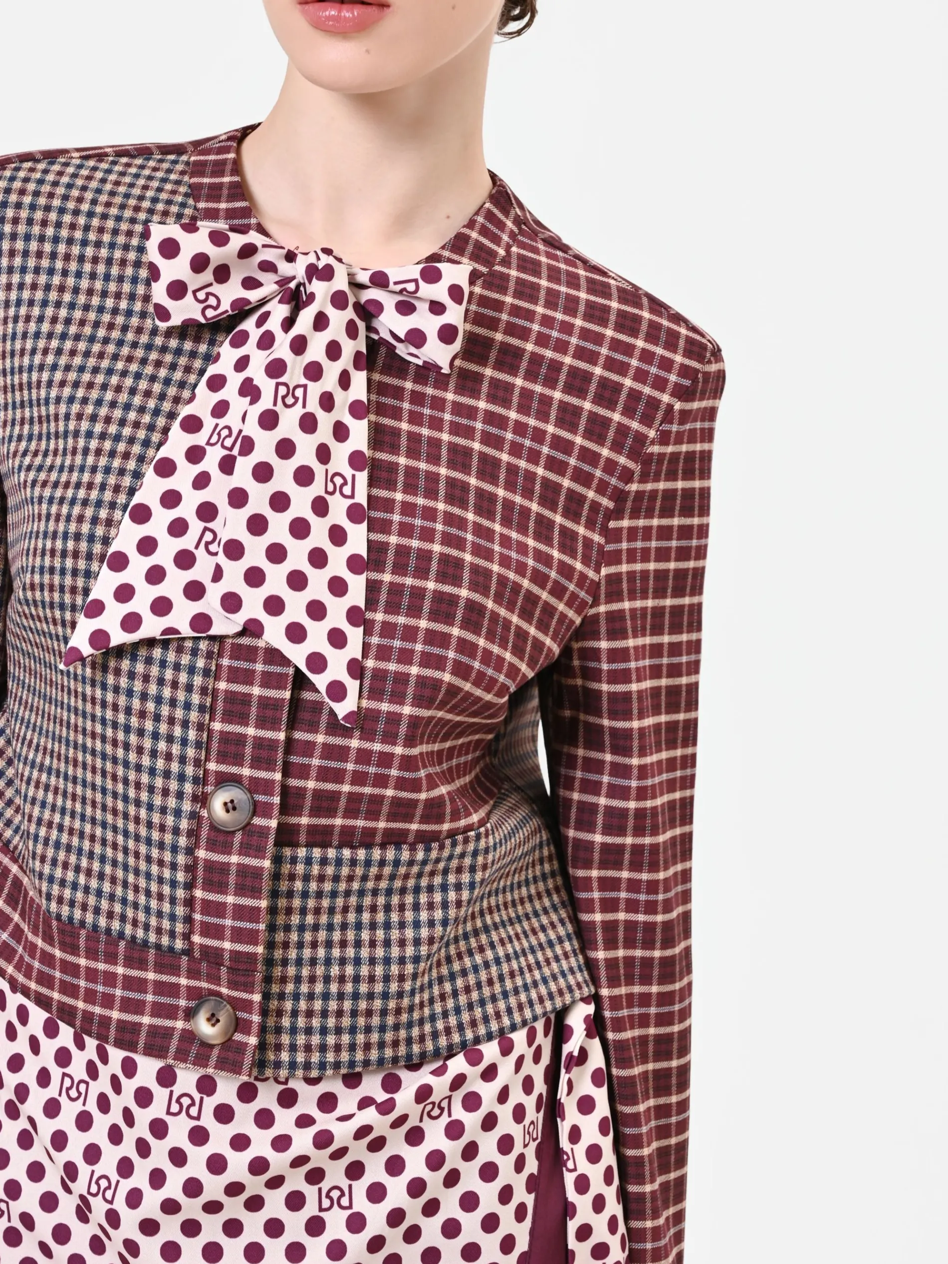 GIACCA ROSSO BORDEAUX CON DESIGN PATCHWORK E FIOCCO