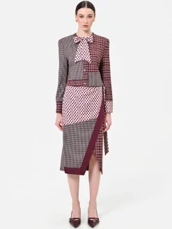 GIACCA ROSSO BORDEAUX CON DESIGN PATCHWORK E FIOCCO