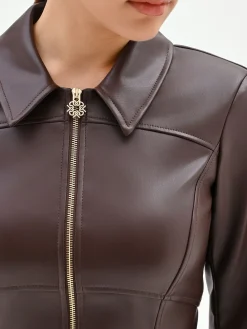 GIACCA SIMILPELLE MARRONE CON COLLETTO