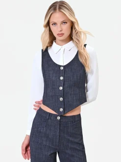 GILET BLU NAVY CON BOTTONI GIOIELLO