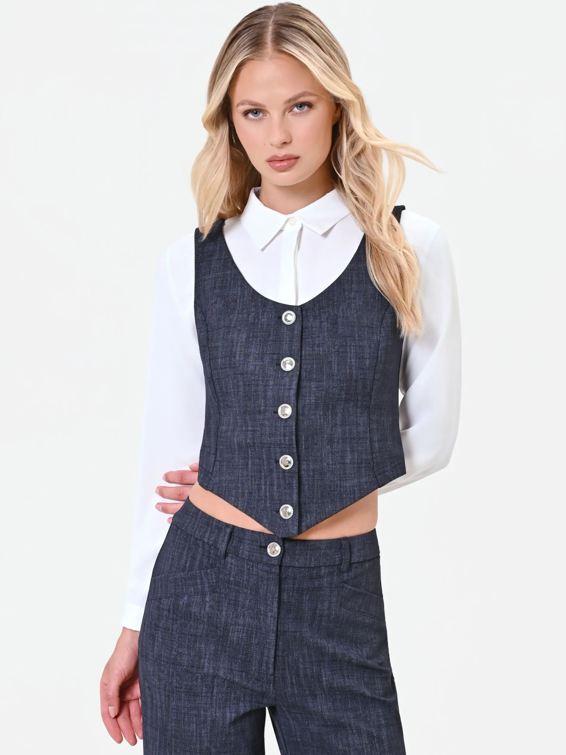 GILET BLU NAVY CON BOTTONI GIOIELLO