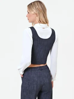 GILET BLU NAVY CON BOTTONI GIOIELLO