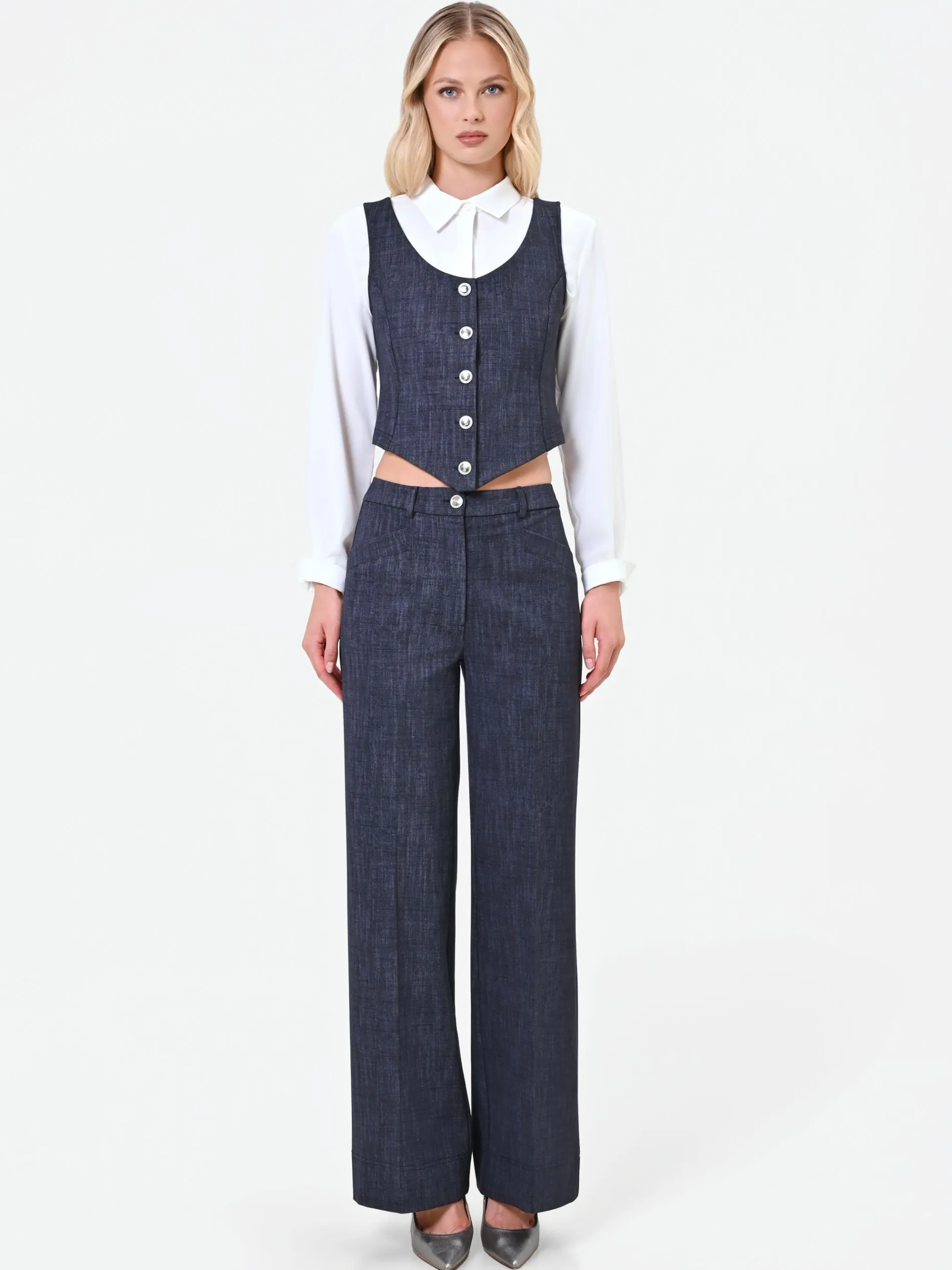 GILET BLU NAVY CON BOTTONI GIOIELLO
