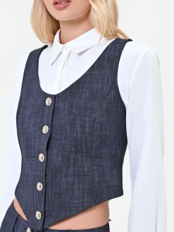 GILET BLU NAVY CON BOTTONI GIOIELLO