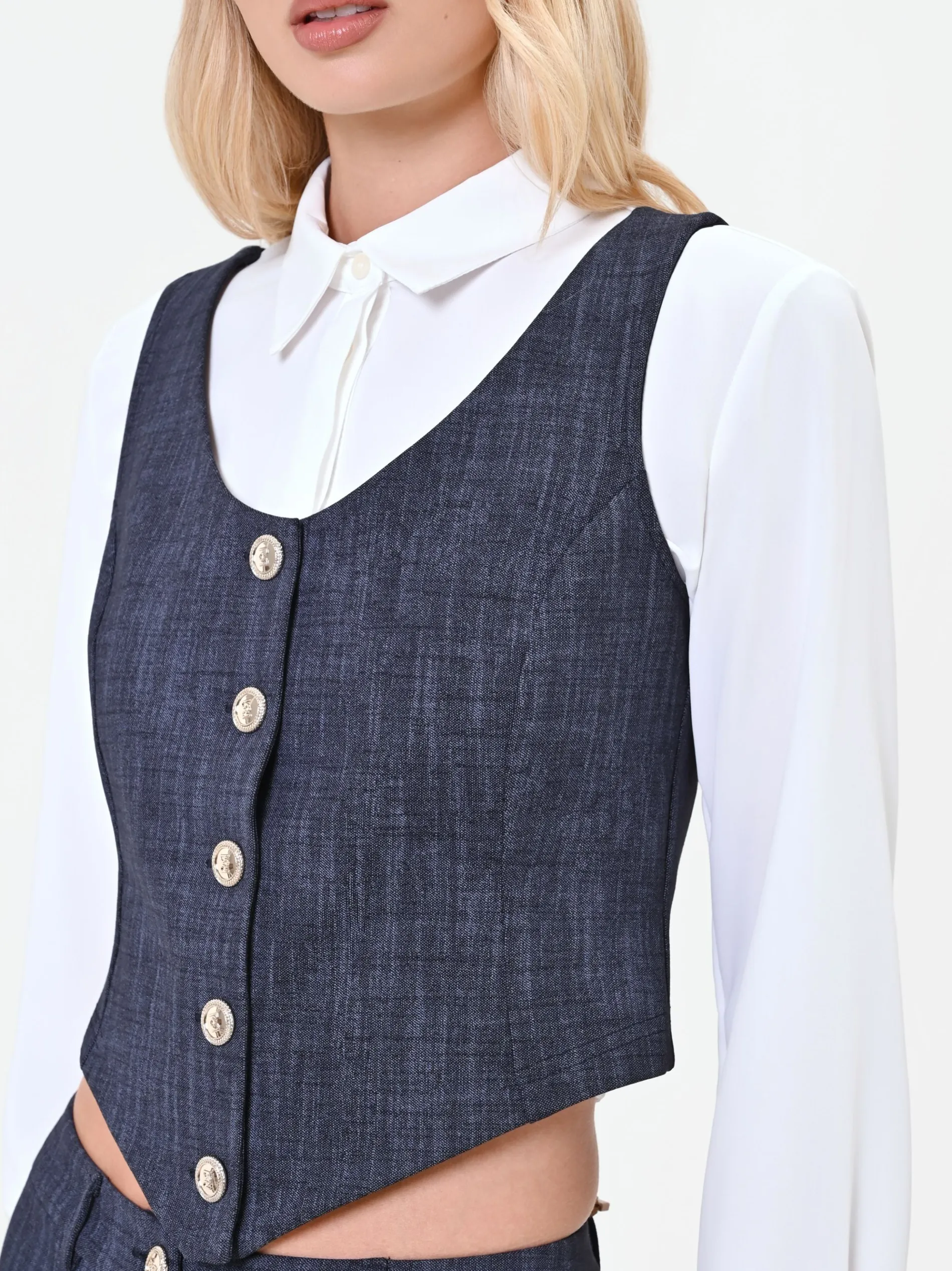 GILET BLU NAVY CON BOTTONI GIOIELLO