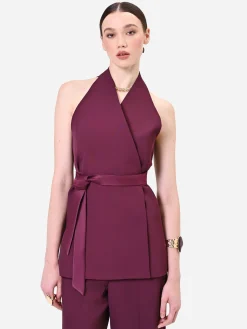 GILET BORDEAUX ROSSO CON CINTURA IN VITA