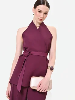 GILET BORDEAUX ROSSO CON CINTURA IN VITA