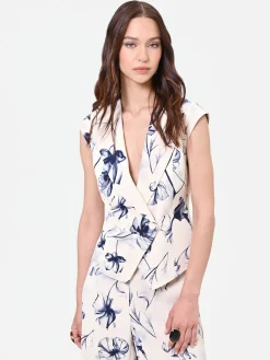 GILET CON STAMPA FLOREALE BLU NAVY