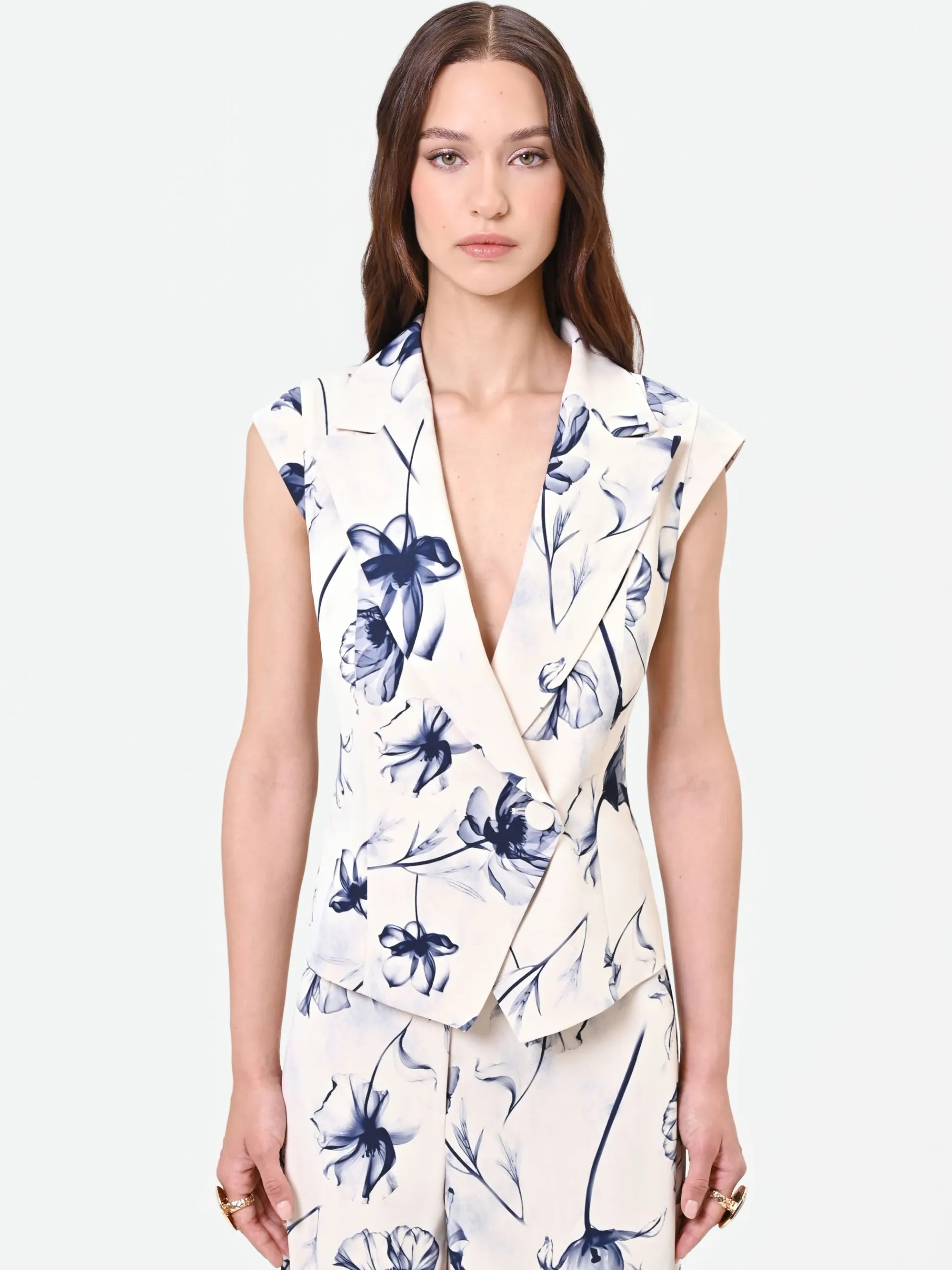 GILET CON STAMPA FLOREALE BLU NAVY