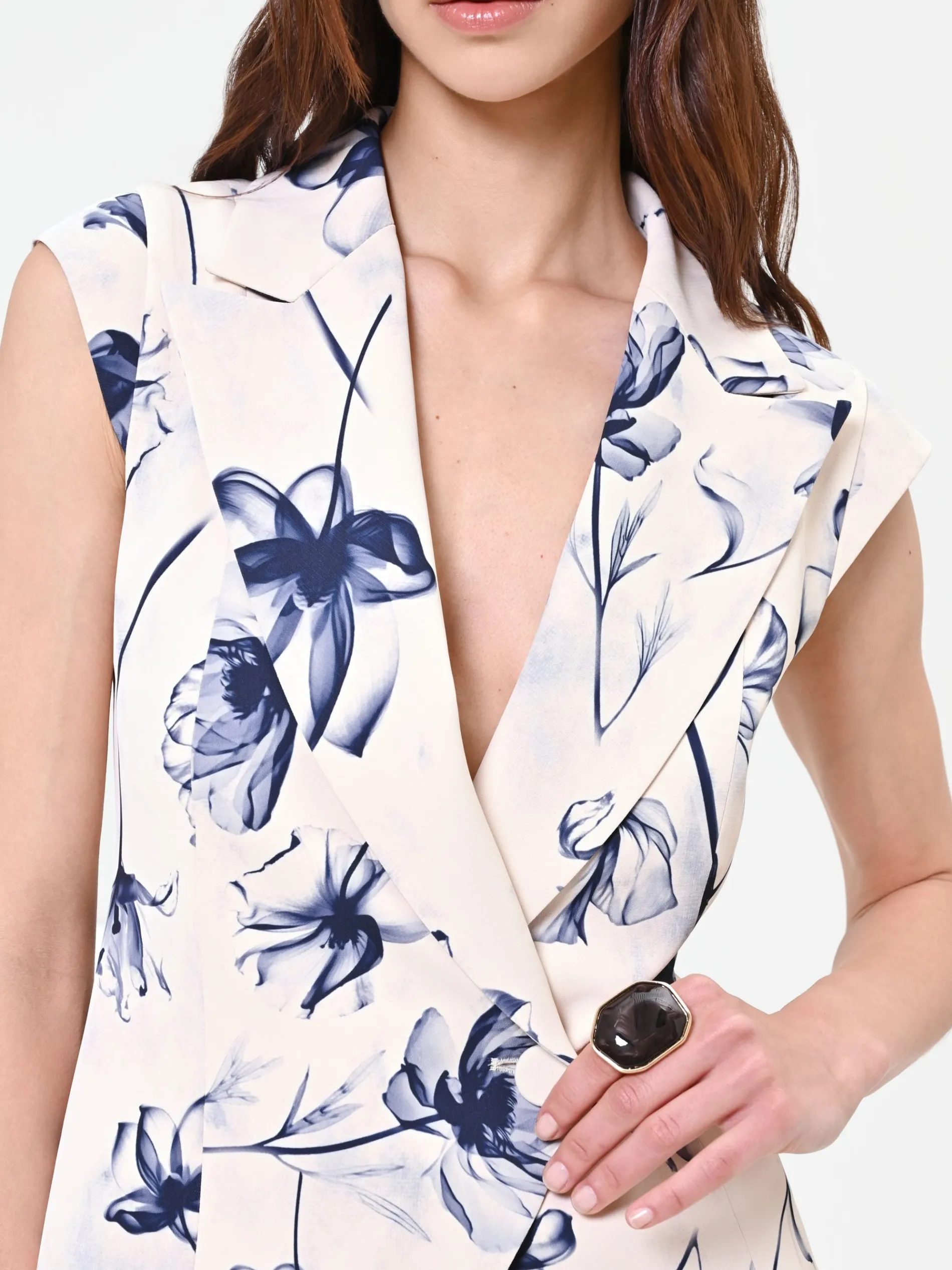 GILET CON STAMPA FLOREALE BLU NAVY