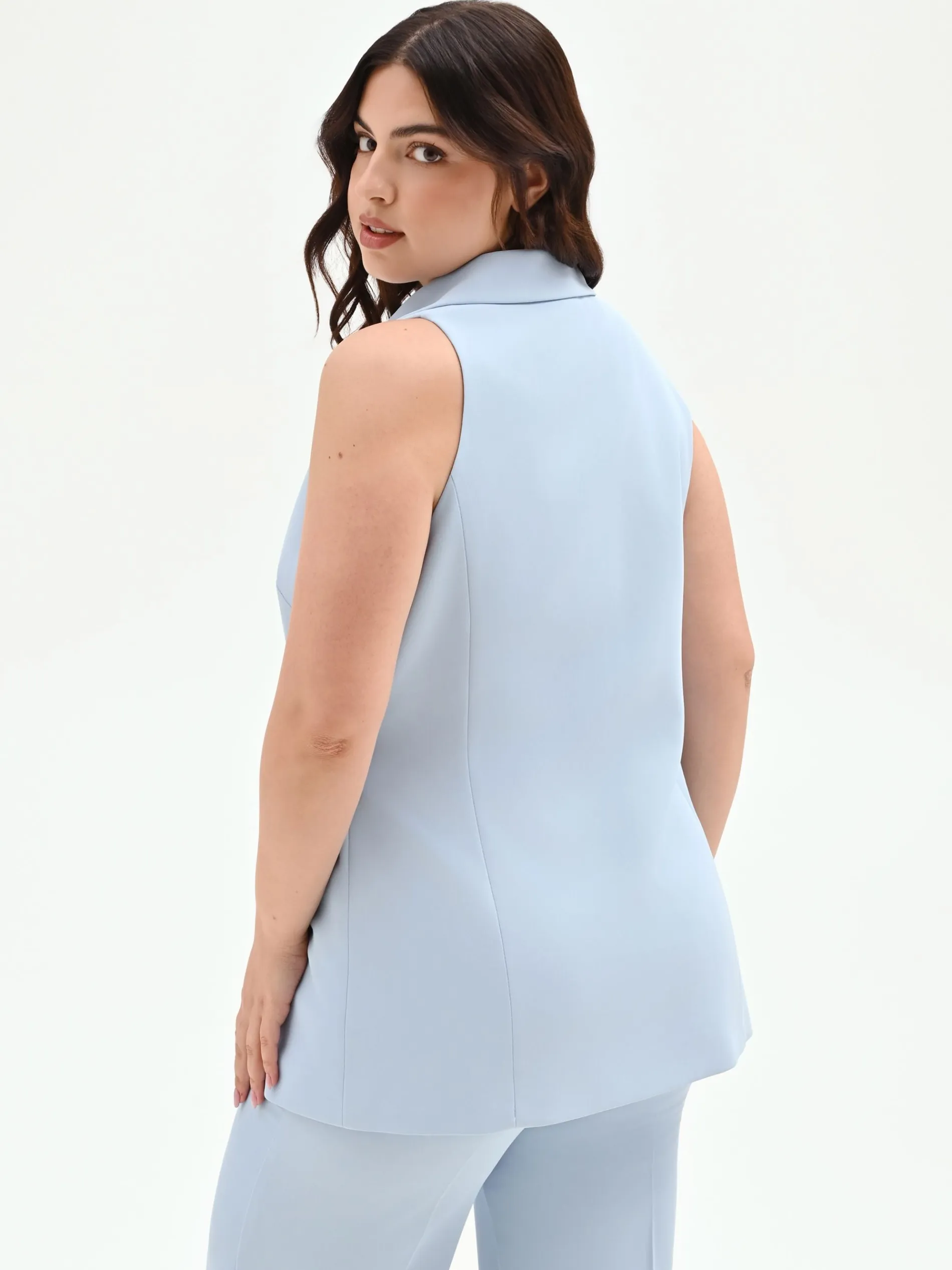 GILET CURVY CIELO AZZURRO CON CHIUSURA A NASTRO