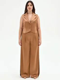 GILET CURVY MARRONE BRONZO IN RASO CON REVER
