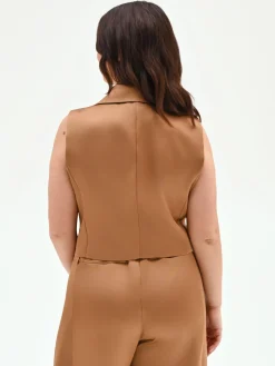 GILET CURVY MARRONE BRONZO IN RASO CON REVER