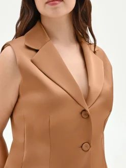 GILET CURVY MARRONE BRONZO IN RASO CON REVER
