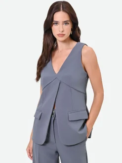 GILET GRIGIO CON PIEGHE INCROCIATE