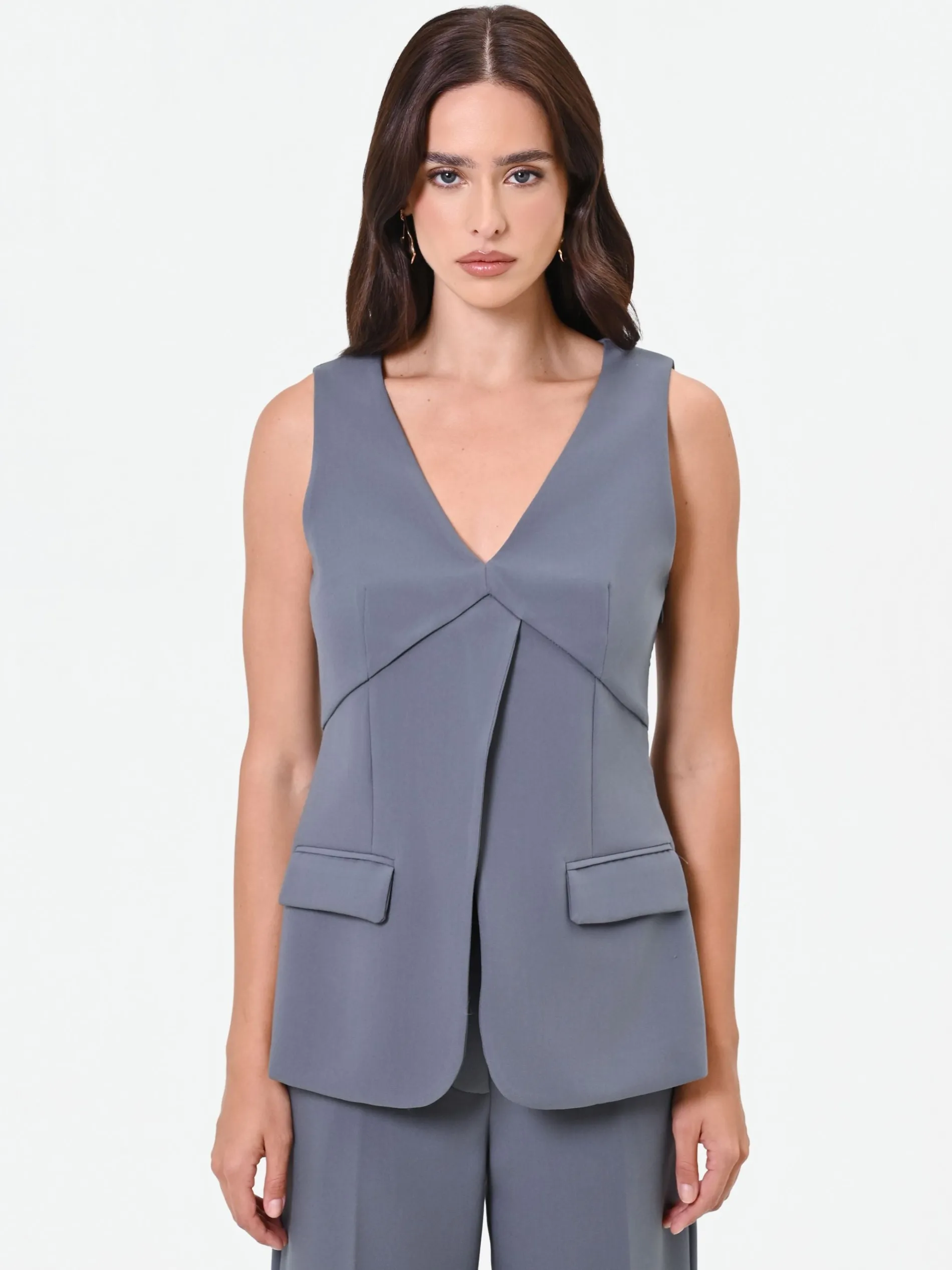 GILET GRIGIO CON PIEGHE INCROCIATE
