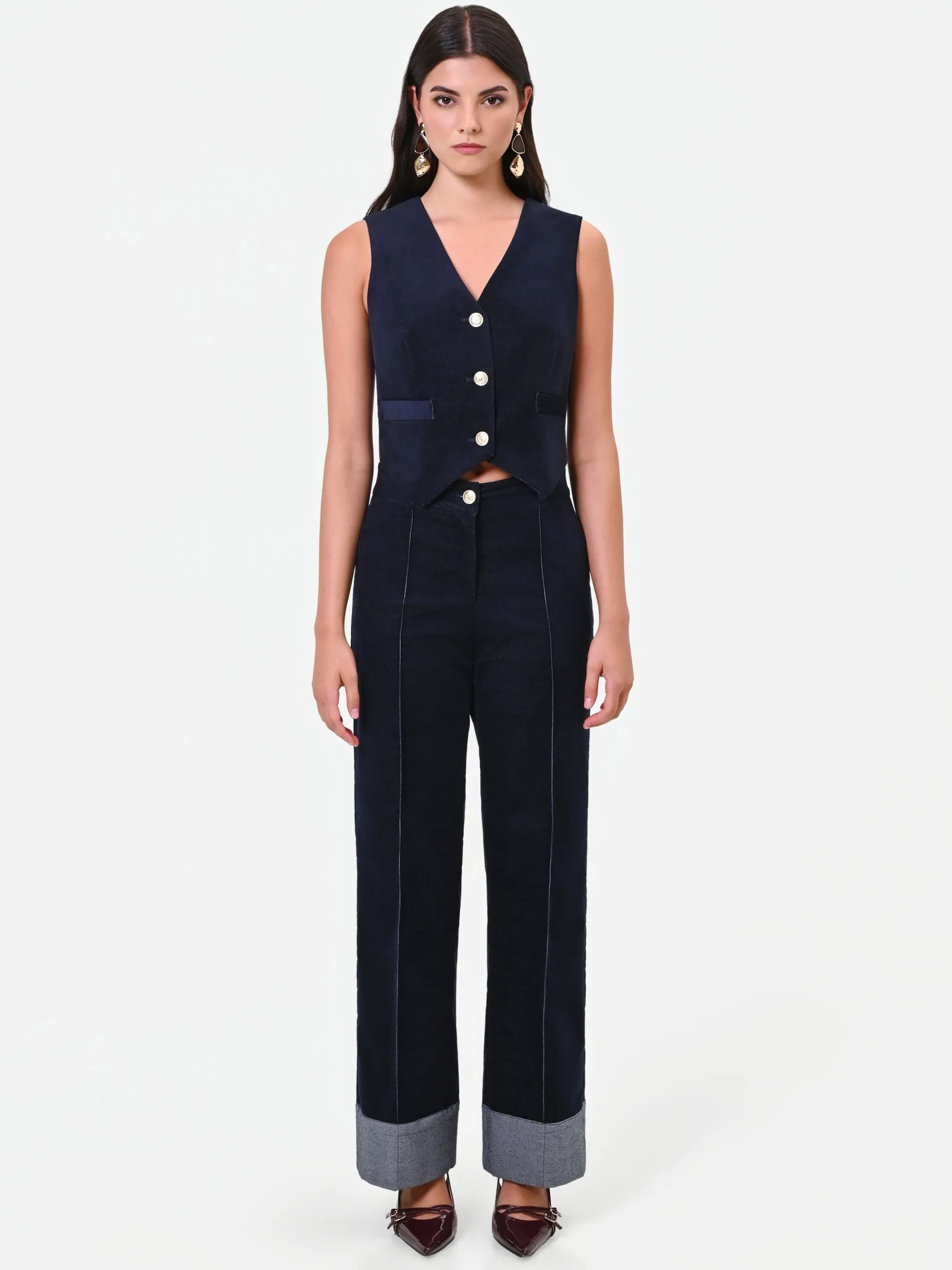 GILET IN VELLUTO BLU NAVY CON BOTTONI
