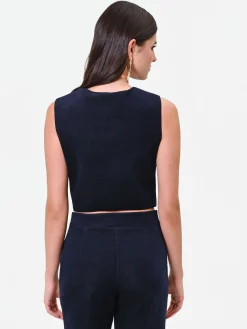 GILET IN VELLUTO BLU NAVY CON BOTTONI