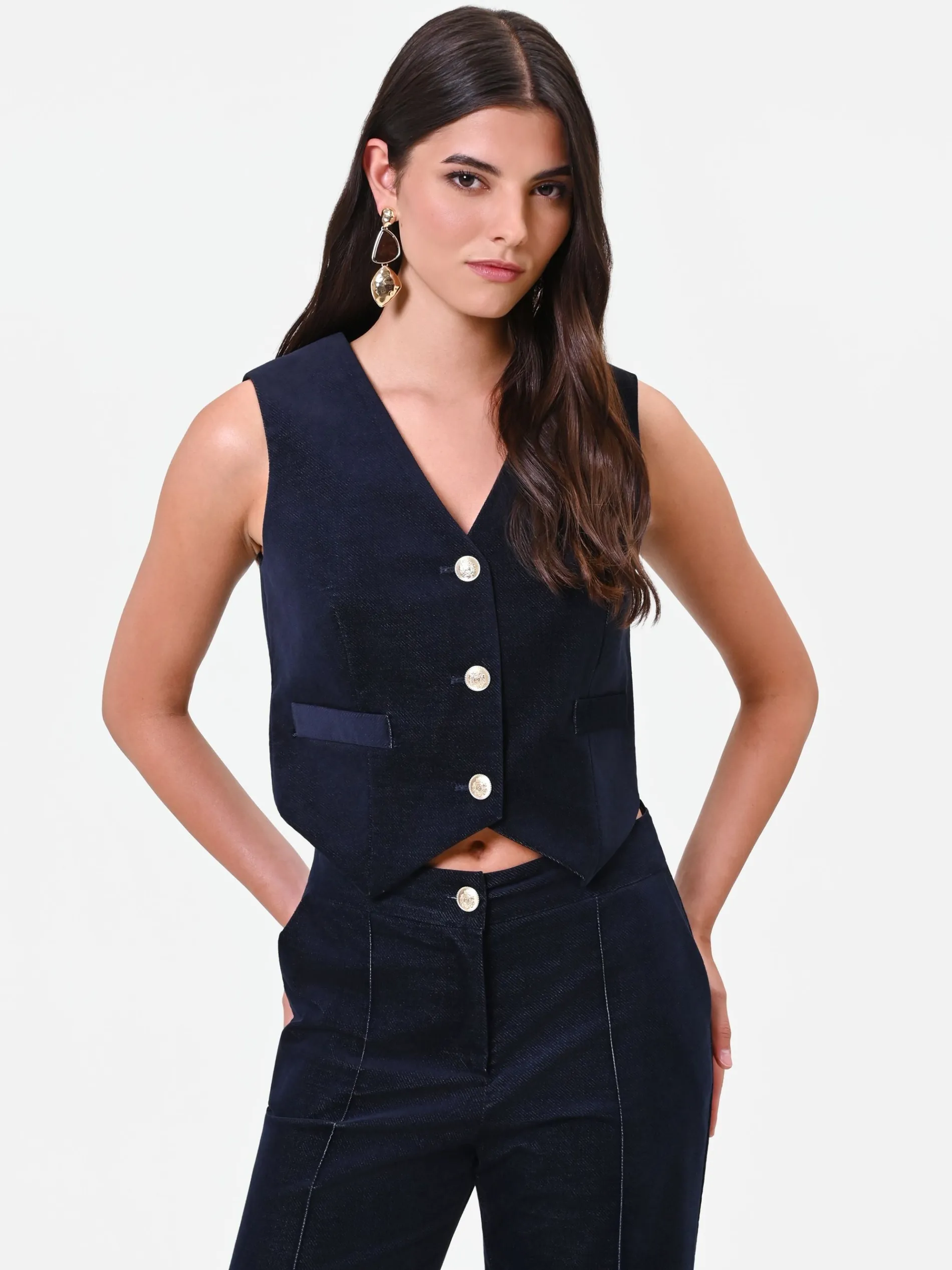 GILET IN VELLUTO BLU NAVY CON BOTTONI