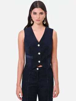 GILET IN VELLUTO BLU NAVY CON BOTTONI