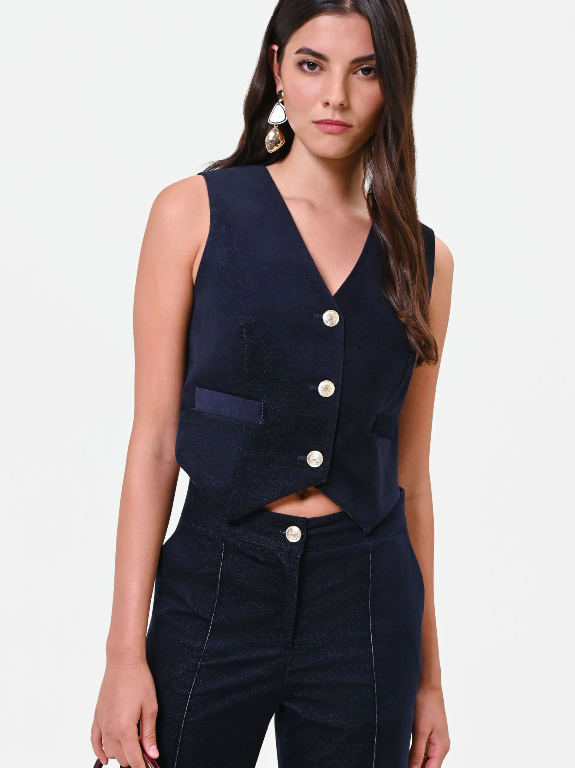 GILET IN VELLUTO BLU NAVY CON BOTTONI