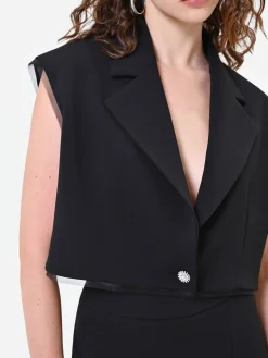 GILET NERO CROPPED CON DETTAGLI VELATI