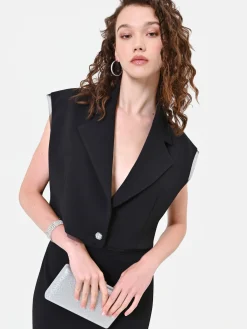 GILET NERO CROPPED CON DETTAGLI VELATI