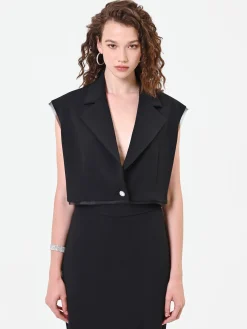 GILET NERO CROPPED CON DETTAGLI VELATI