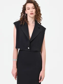 GILET NERO CROPPED CON DETTAGLI VELATI