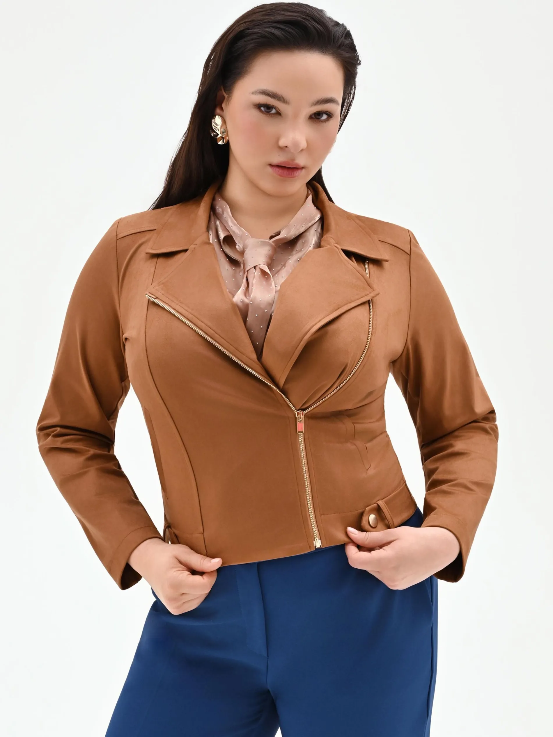 GIUBBOTTO CURVY CAMMELLO EFFETTO SCAMOSCIATO