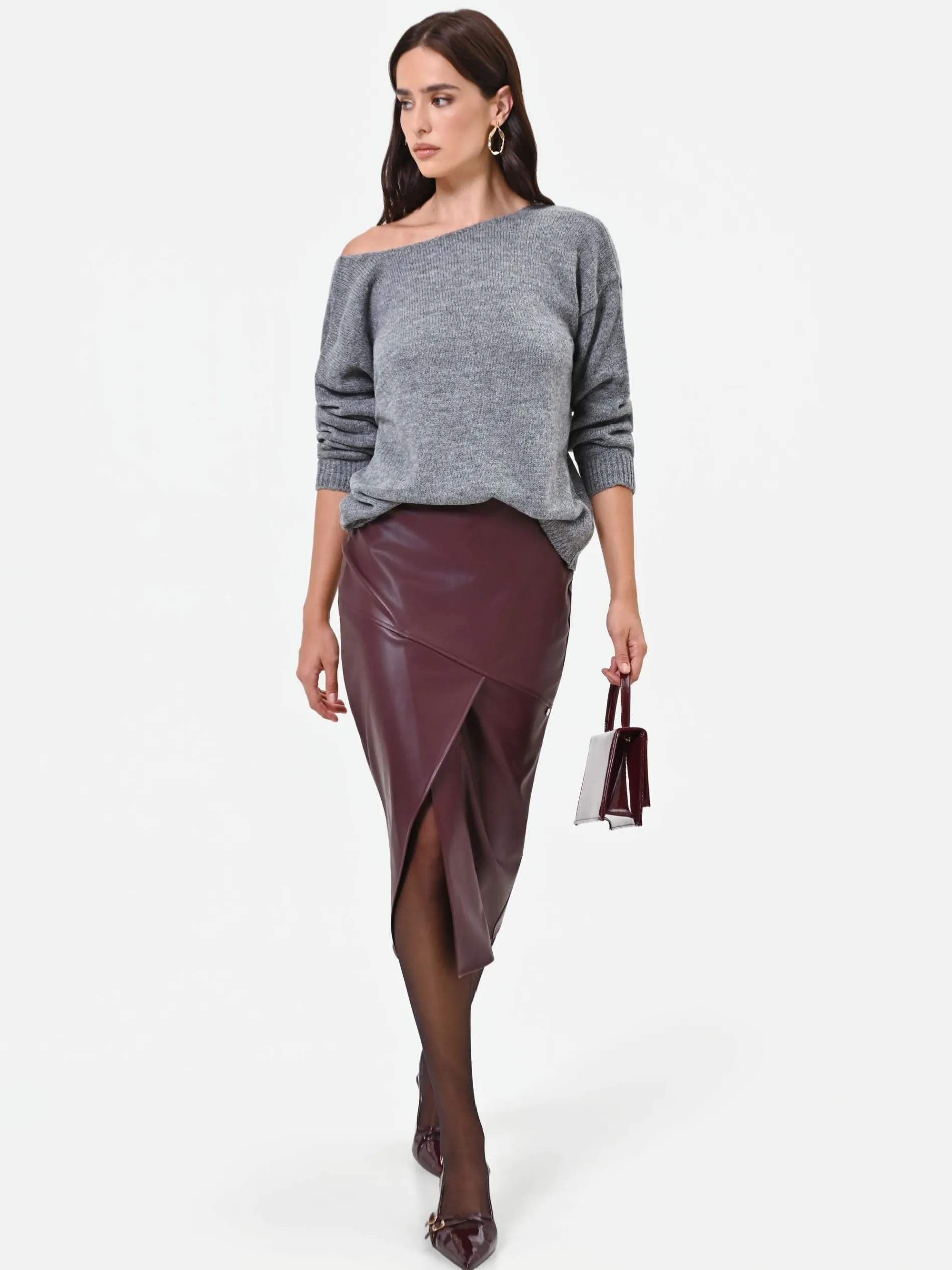 GONNA A TUBINO BORDEAUX EFFETTO PELLE